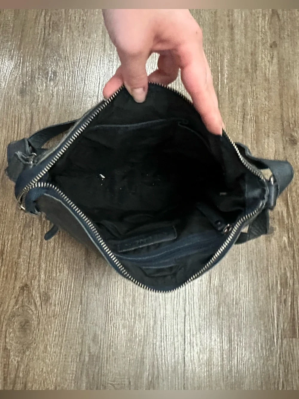 Woven Leather Shoulder Bag in Dark Slate